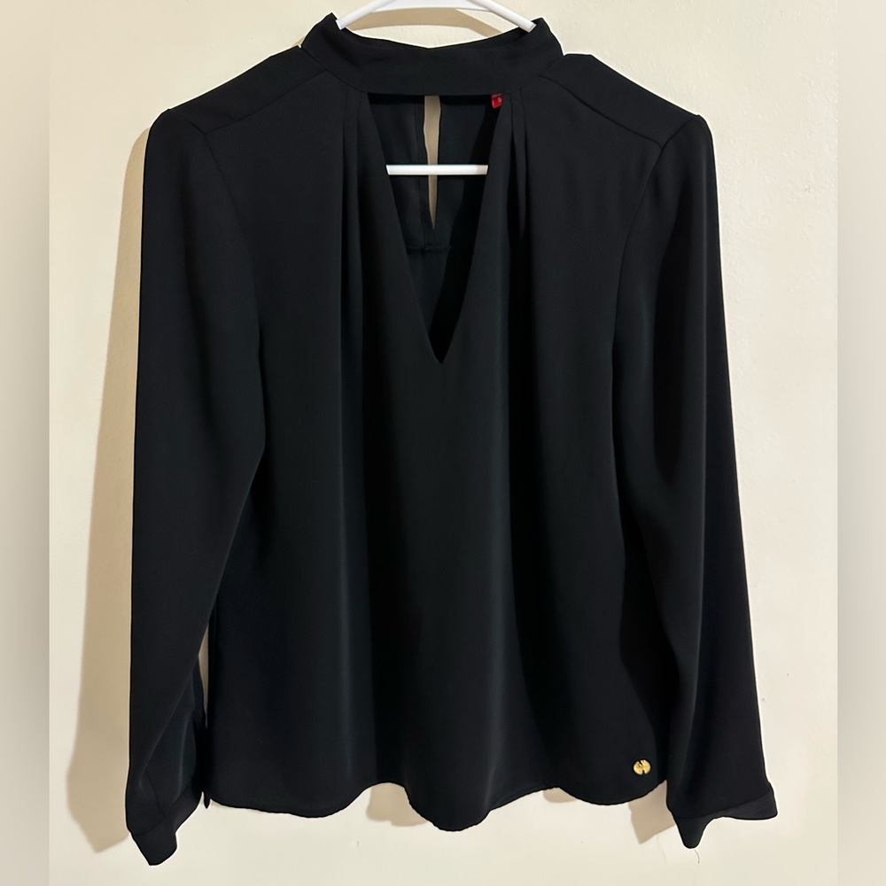 Guess Black Long Sleeve Keyhole Blouse